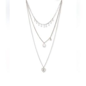 ✨Karl Lagerfeld Silver Tone Faux Pearl Crystal Paved Logo Heart Necklace✨